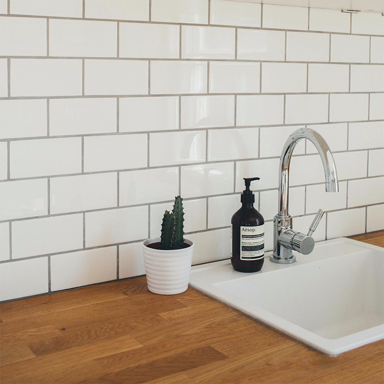 subway tile back splash ready for reglazing